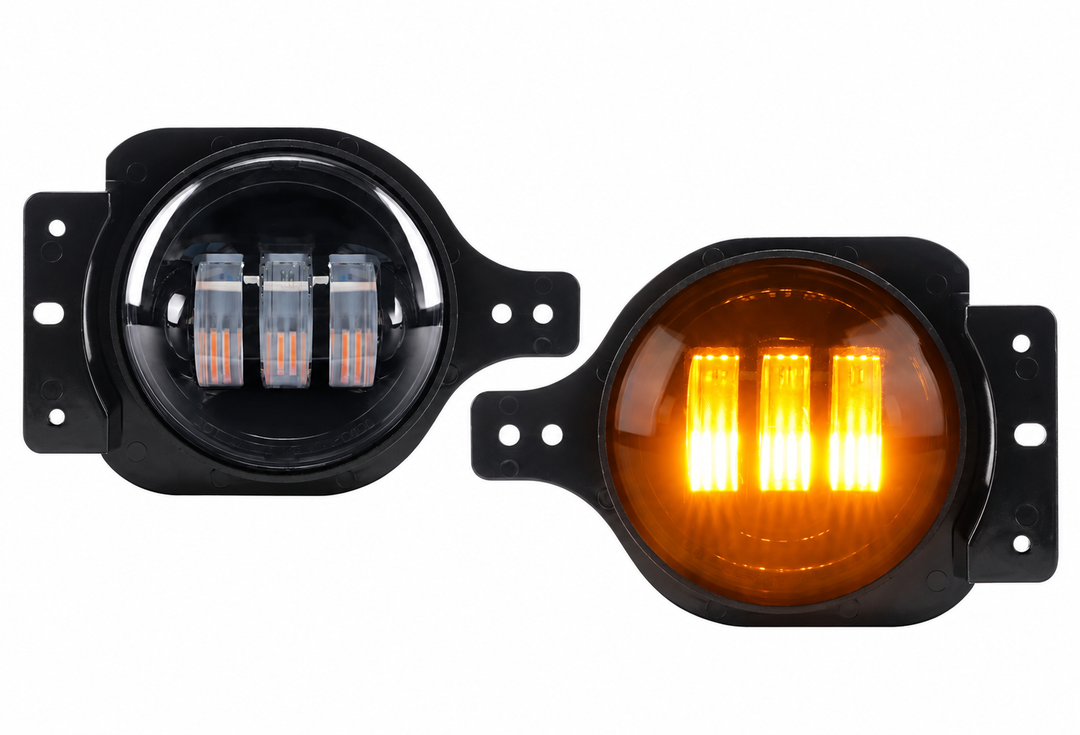 4-Inch Amber LED Fog Light Kit with JK JL JT Mounting Brackets, Pair