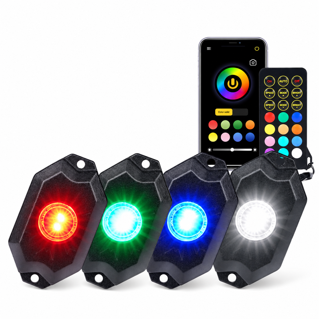 4-Pod Round-Optic RGBW Rock Light Kit with App and Remote