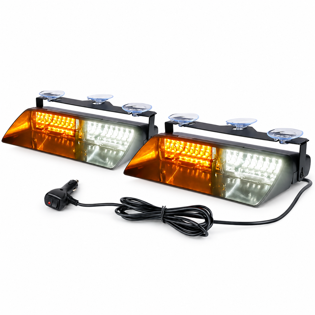 White Amber Dual Windshield Strobe Light Kit, 32 LEDs