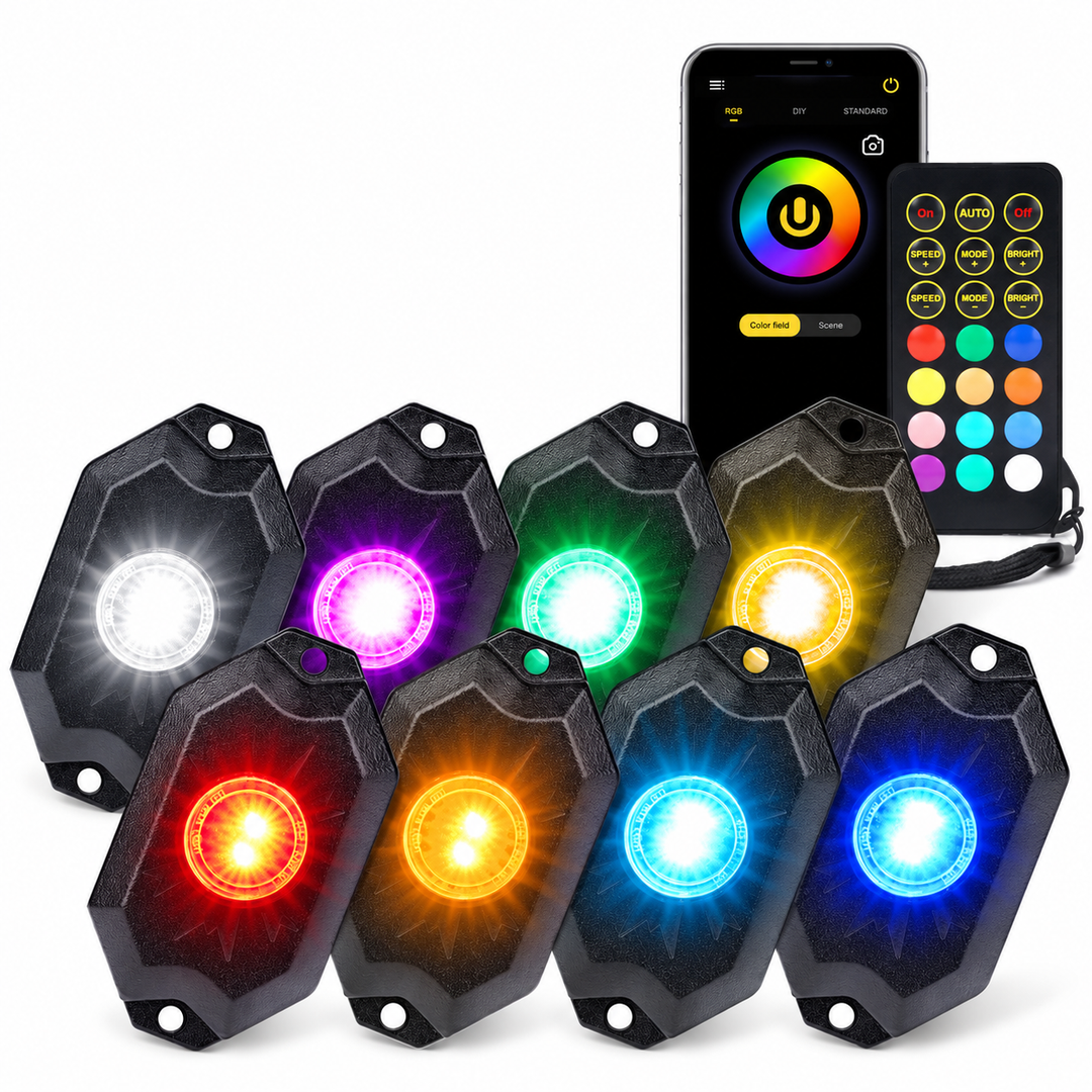 8-Pod RGBW LED Rock Light Kit with App and Remote