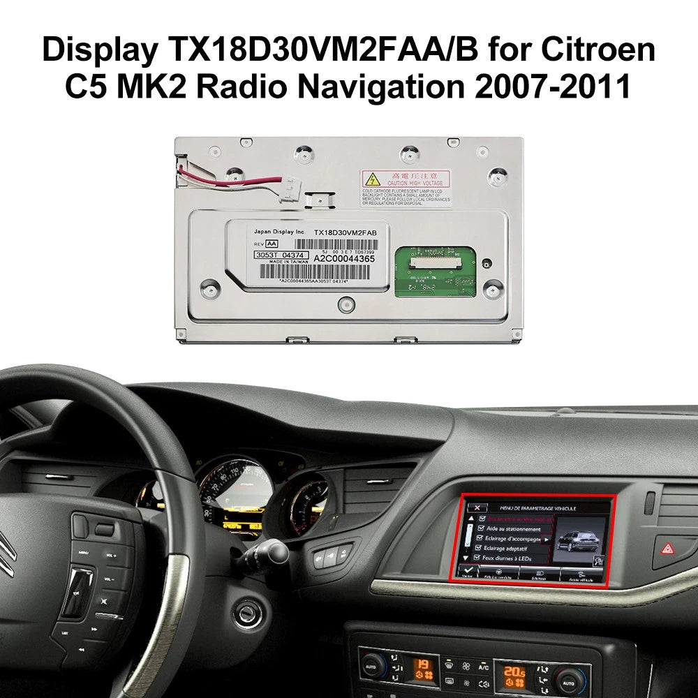 LCD Display TX18D30VM2FAA/B for Citroen C3 C4 C5 C8 DS3 Radio Navigation 9673538880