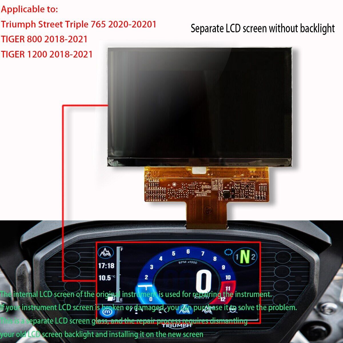 765 R Display LCD Display Without Backlight Dashboard for Triumph Street Triple 765R ...
