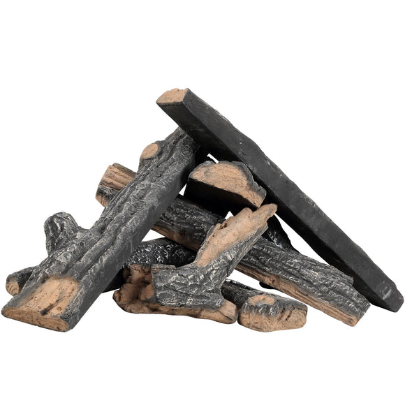 8 Pcs Gas Fireplace Logs Set Ceramic Wood Oak Logs Indoor or Outdoor