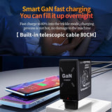 120W GaN Dual Lightning USB-C Super Fast Wall Charger Retractable US Plug 2-in-1 Power Adapter
