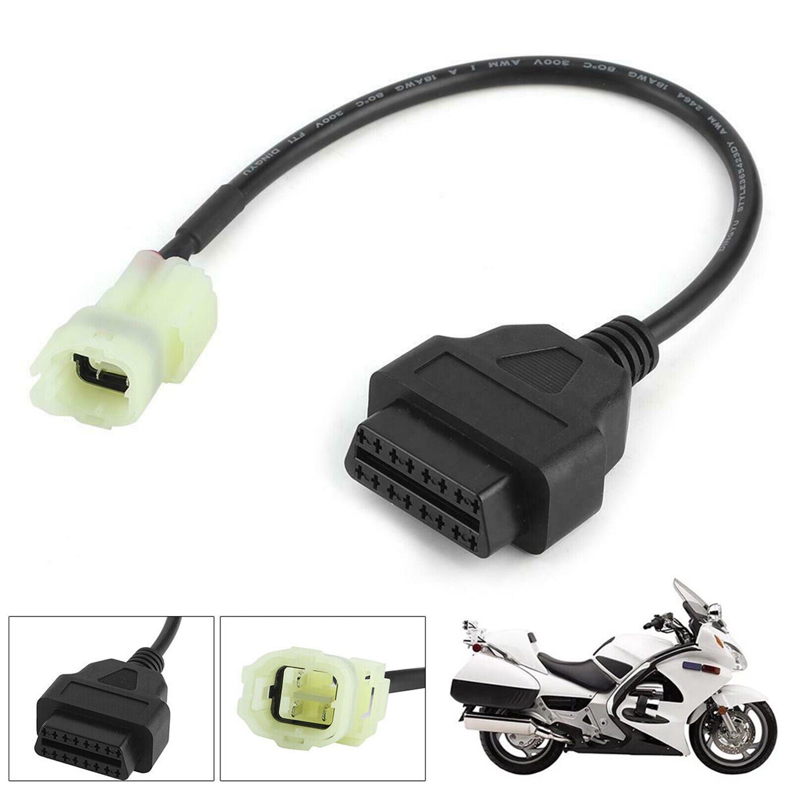 4 Pin to OBD2 Diagnostic Code Reader Adapter Scanner Cable for Honda M ...