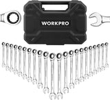 WORKPRO 22pc SAE Metric 72-Tooth Ratcheting Combination Wrench Set