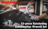 WORKPRO 22pc SAE Metric 72-Tooth Ratcheting Combination Wrench Set