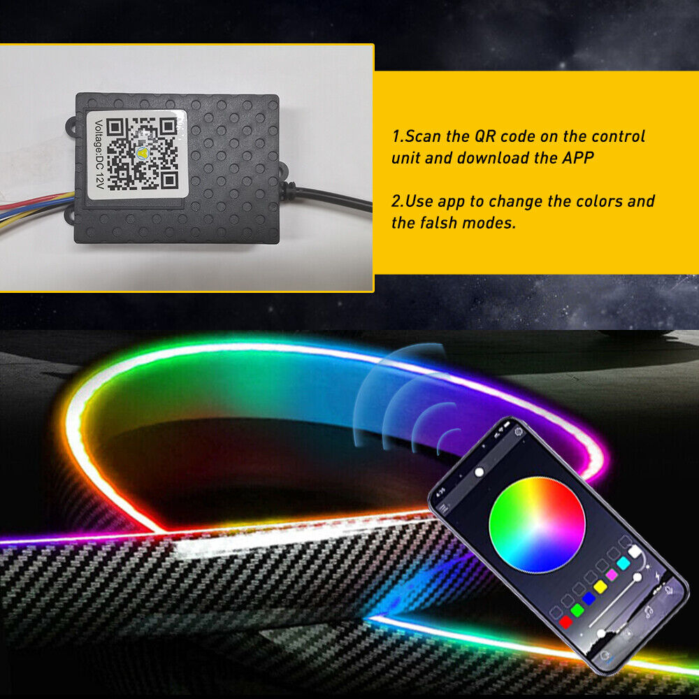 Carbon Fiber LED Car Tail Brake Light Strip Rear Spoiler Lip Trim Univ ...