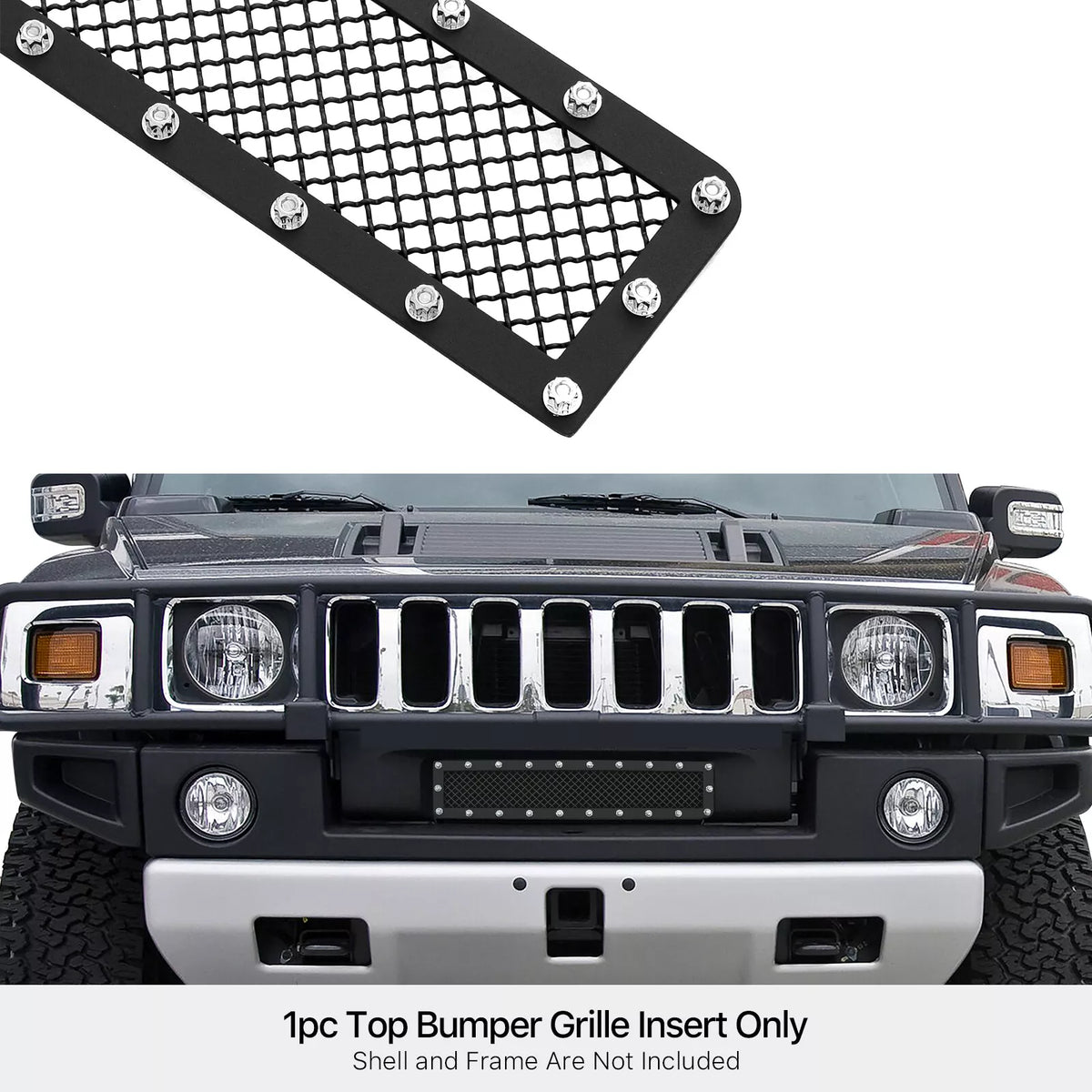 German Riveting Base Stainless Steel Bumper Black Mesh Rivet Studs Grille for 2003-2007 Hum ...