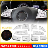 Silver Steering Wheel Button Cover Trim for Mercedes A B GLA GLE CLA W222 2015-2018