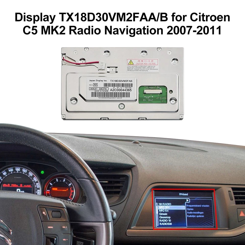 LCD Display TX18D30VM2FAA/B for Citroen C3 C4 C5 C8 DS3 Radio Navigation 9673538880