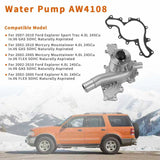 Water Pump w/ Gasket for 1998 1999 2010 Mercury Mountaineer AW4108 1252102