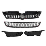 Black Front Bumper Upper and Lower Grille Set for 2011-2014 Volkswagen Jetta