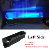 Left Side Car Seat Crevice Gap Storage Box Cup Holder 2 USB Colorful LED Light – product image