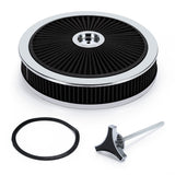 14 x 3 inch Round Air Cleaner with Washable Black Filter and Chrome Lid for 5-1/8 inch Carburetors AIT17BK