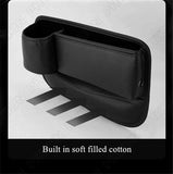 Black PU Leather Left Seat Gap Storage Box w/ Cup Holder For Car Seat Gap Filler – product image 2