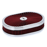 Oval Air Cleaner 12 x 2 inch with Washable Red Filter for 5-1/8 inch Carburetor Neck AIT18R