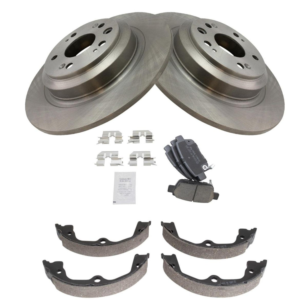 Rear Ceramic Brake Pad, Rotor and Parking Brake Shoe Kit for 2009-2014 Acura TL