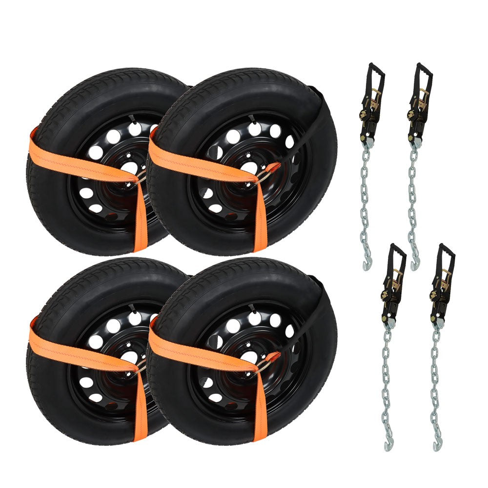 2 Inch x 96 Inch Car Tie Down Straps 4 Pack with Chain Anchors 3300 Lbs