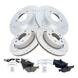 Front and Rear Ceramic Brake Pad and Drilled Rotor Kit for 1999-2006 BMW 323i, 325i, 325Ci and 328i E46