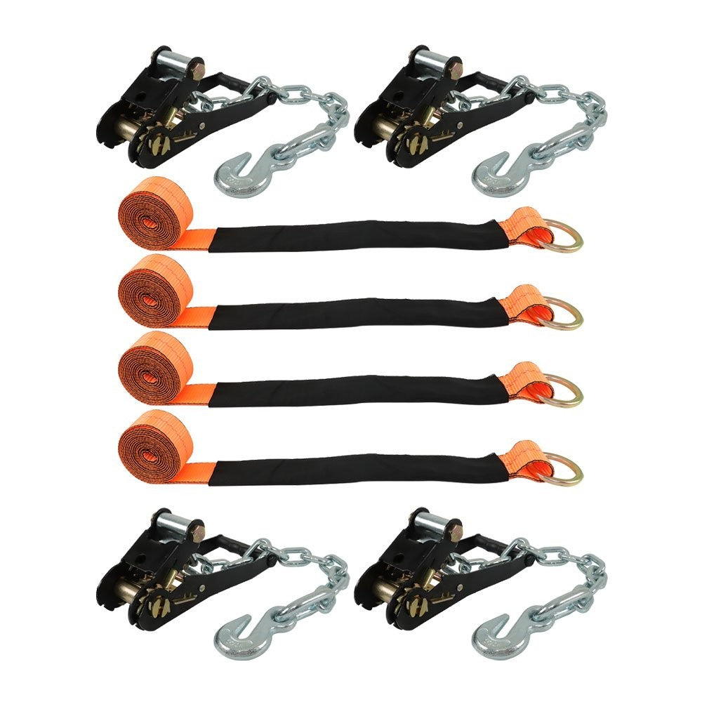 2 Inch x 96 Inch Car Tie Down Straps 4 Pack with Chain Anchors 3300 Lbs