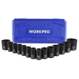 WORKPRO 14-Piece 1/2 Inch Drive Shallow Impact Socket Set Metric 10-27mm