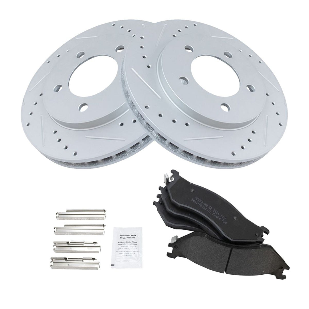 Front Semi-Metallic Brake Pad and Drilled Rotor Kit for 1997-2002 Ford Expedition and Lincoln Navigator 4WD