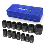 WORKPRO 14-Piece 1/2 Inch Drive Shallow Impact Socket Set Metric 10-27mm