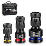 WORKPRO 3-Piece Quick-Release Impact Hex Bit Adapter Set 1/4, 3/8 and 1/2 Inch Drive 000914