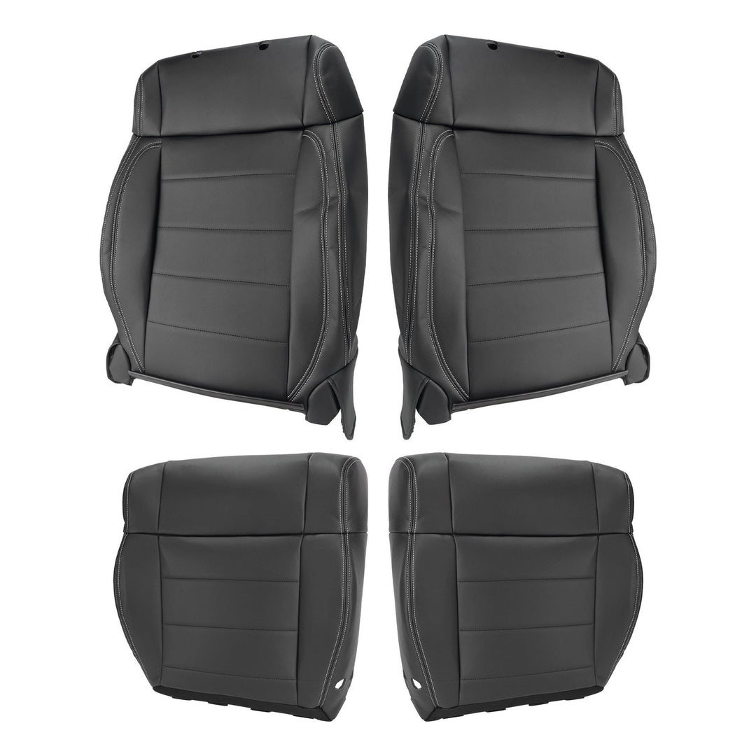 Black Leather Front Seat Cover Set Top and Bottom for 2008-2012 Jeep Wrangler