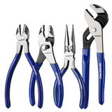WORKPRO 4-Piece Pliers Set Needle Nose, Slip Joint, Groove Joint and Diagonal