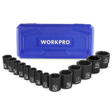WORKPRO 14-Piece 1/2 Inch Drive Shallow Impact Socket Set SAE 3/8 to 1-1/4 Inch