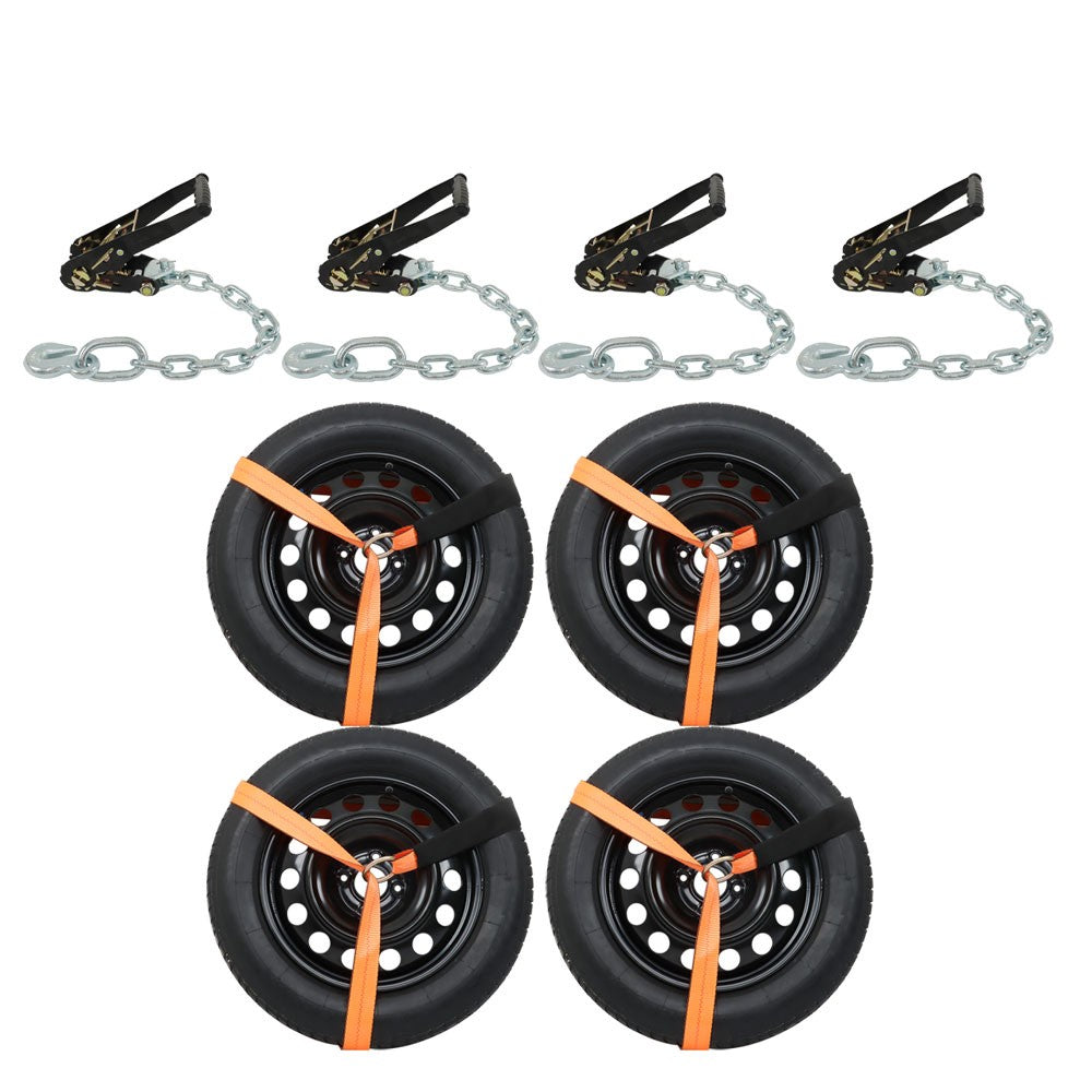 2 Inch x 96 Inch Car Tie Down Straps 4 Pack with Chain Anchors 3300 Lbs