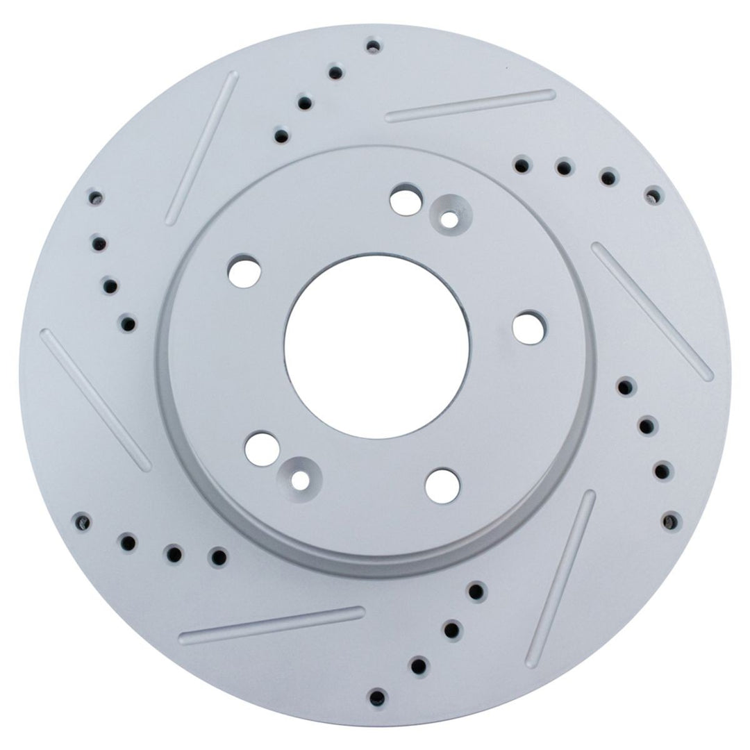 Front Drilled and Slotted Coated Brake Rotor Pair for Hyundai Elantra, Kona, Veloster and Kia Forte, Soul