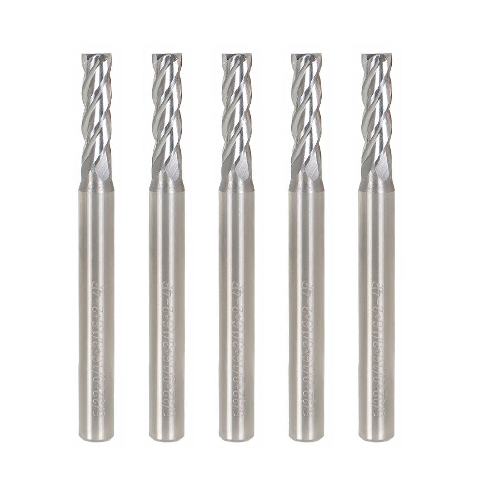 Carbide End Mill 5 Pack 5/32 Inch 4 Flute 2 Inch Overall Length