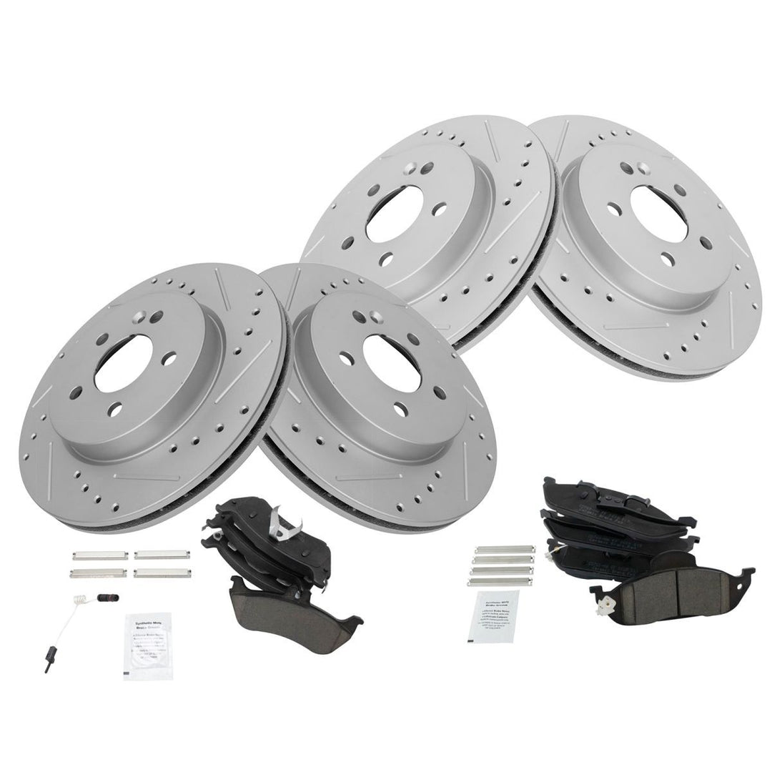 Front and Rear Ceramic Brake Pad and Drilled Rotor Kit for 1998-2005 Mercedes-Benz ML320, ML350 and ML430