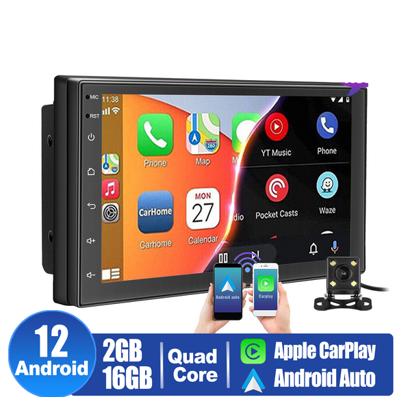 7 Inch Android 12 CarPlay Car Stereo GPS Navigation Radio Double 2 DIN + Camera