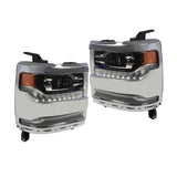 Full LED Projector Headlight Pair Chrome for 2016-2018 Chevrolet Silverado 1500 84292720 84292721