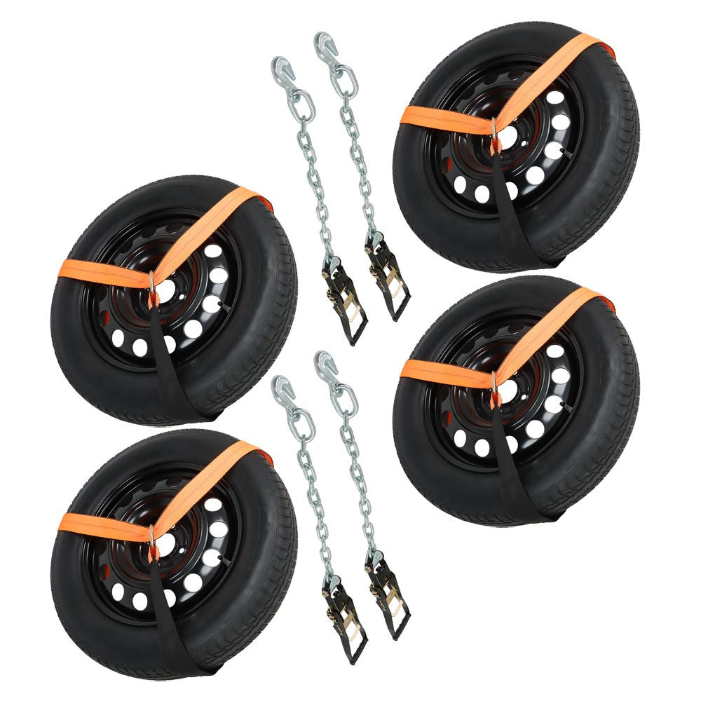 2 Inch x 96 Inch Car Tie Down Straps 4 Pack with Chain Anchors 3300 Lbs