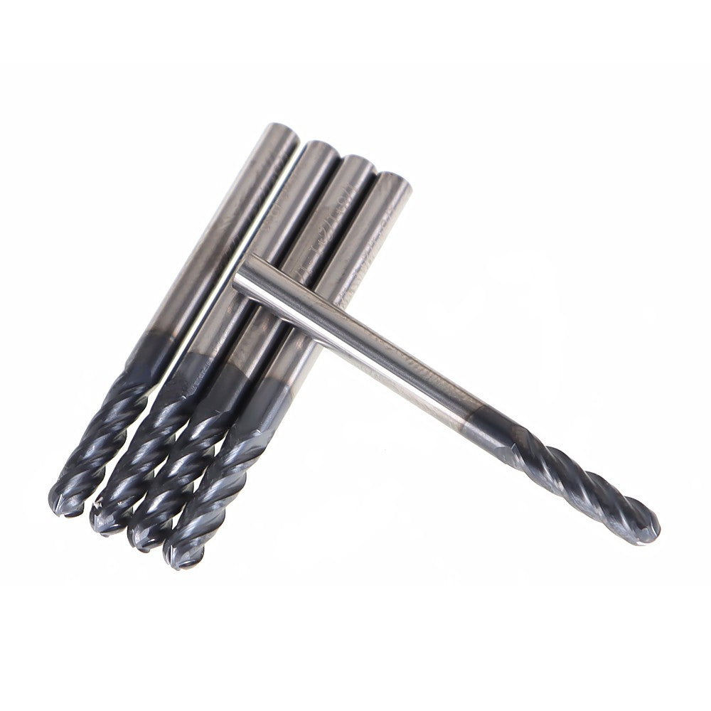 1/8 Inch 4 Flute Ball Nose Carbide End Mill 5 Pack 1-1/2 Inch OAL
