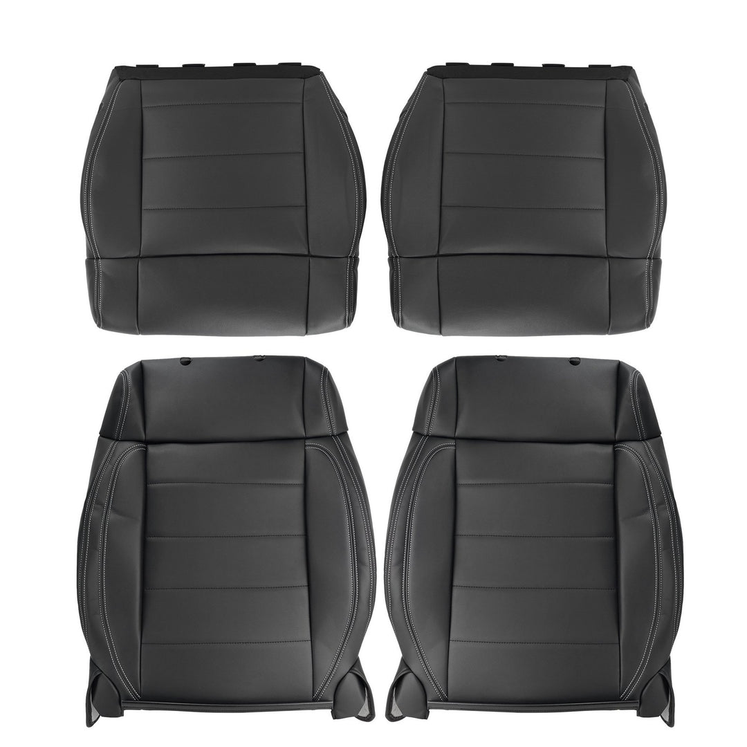 Black Leather Front Seat Cover Set Top and Bottom for 2008-2012 Jeep Wrangler