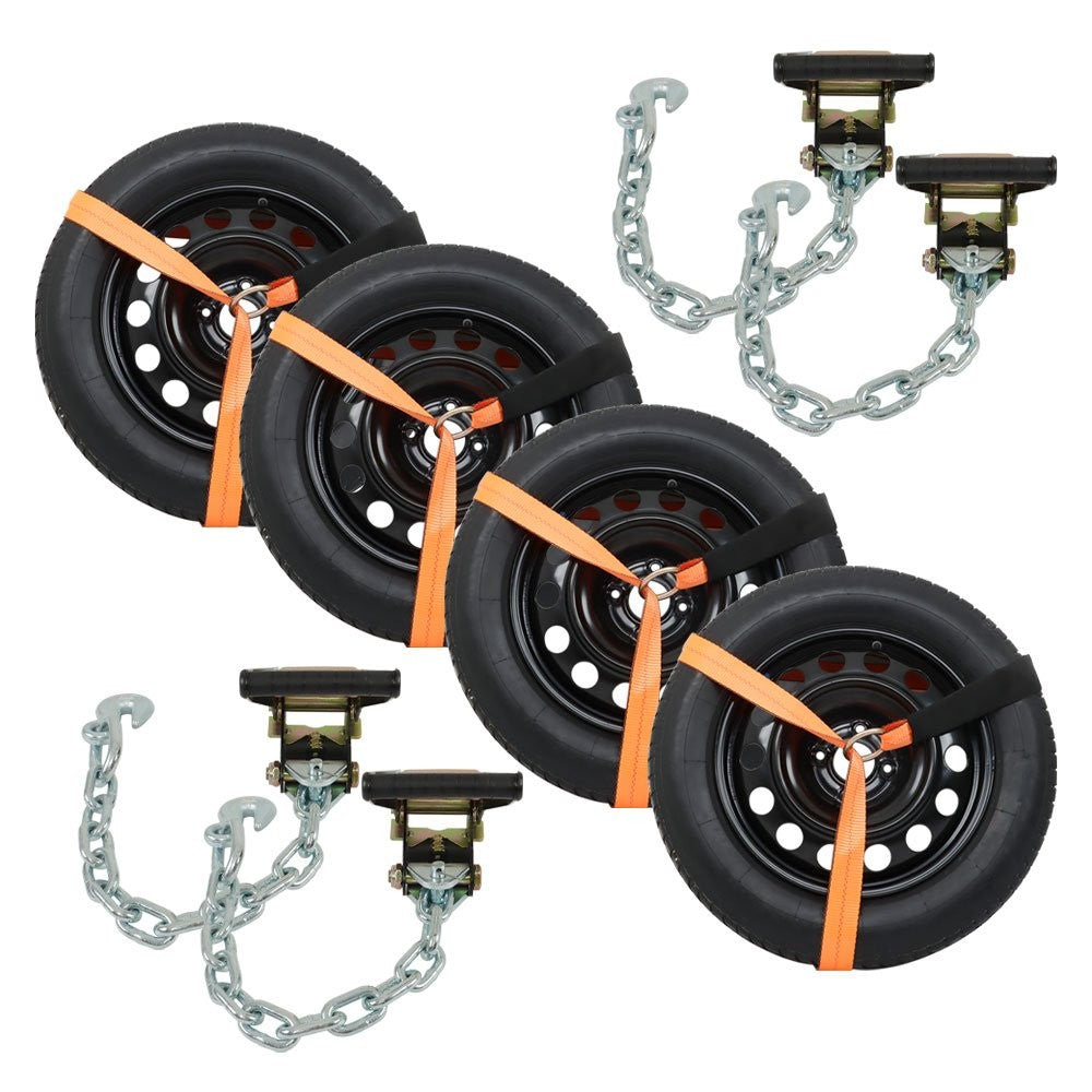 2 Inch x 96 Inch Car Tie Down Straps 4 Pack with Chain Anchors 3300 Lbs