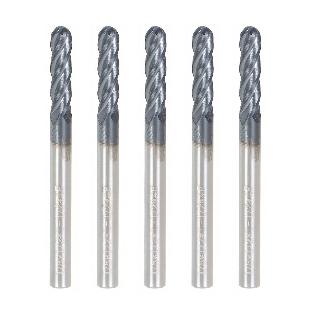 1/8 Inch 4 Flute Ball Nose Carbide End Mill 5 Pack 1-1/2 Inch OAL