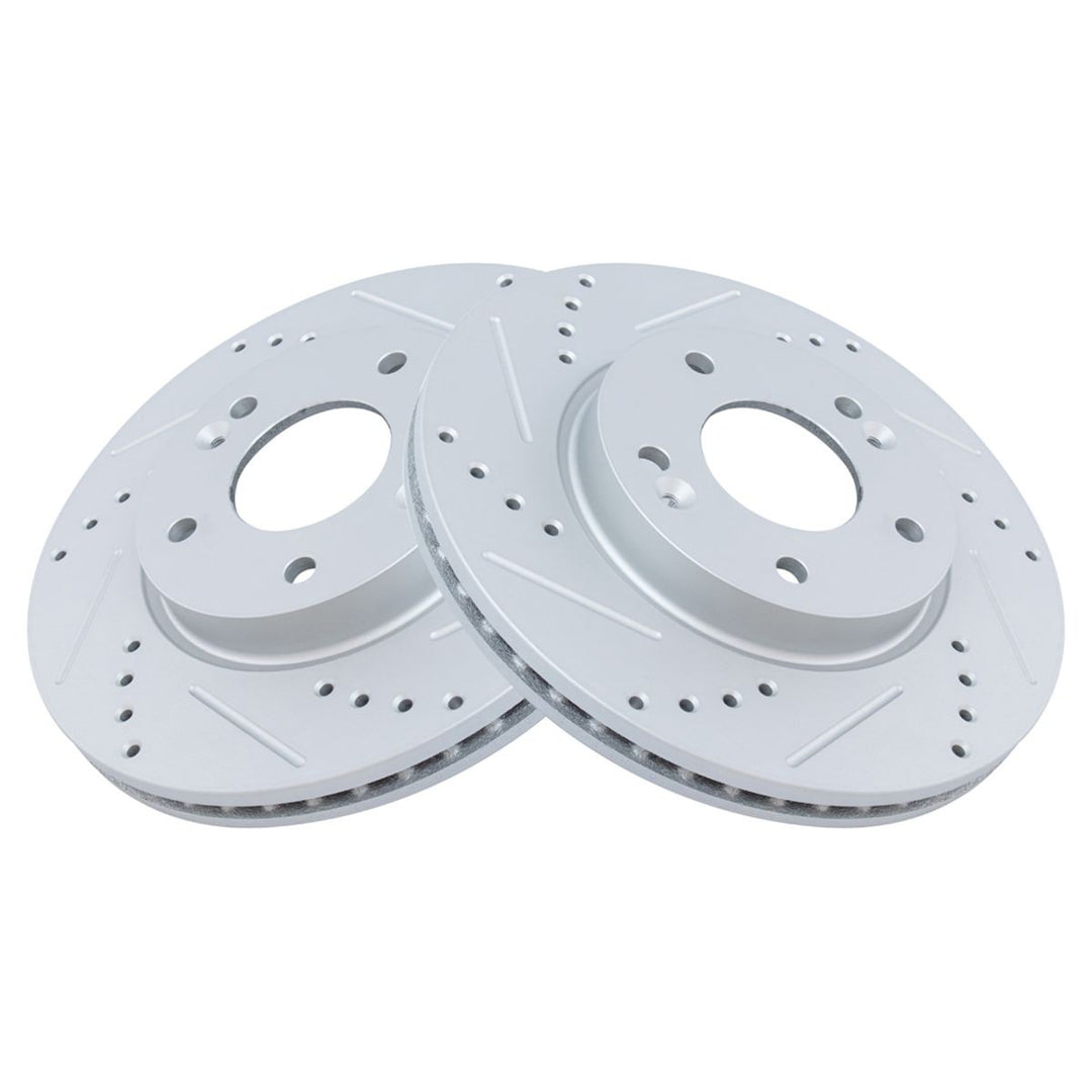 Front Drilled and Slotted Coated Brake Rotor Pair for Hyundai Elantra, Kona, Veloster and Kia Forte, Soul