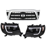 Front Grille and LED Black Headlight Set for 2005-2011 Toyota Tacoma