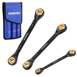 WORKPRO 3-Piece 4-in-1 Reversible Ratcheting Wrench Set, 8-19 mm