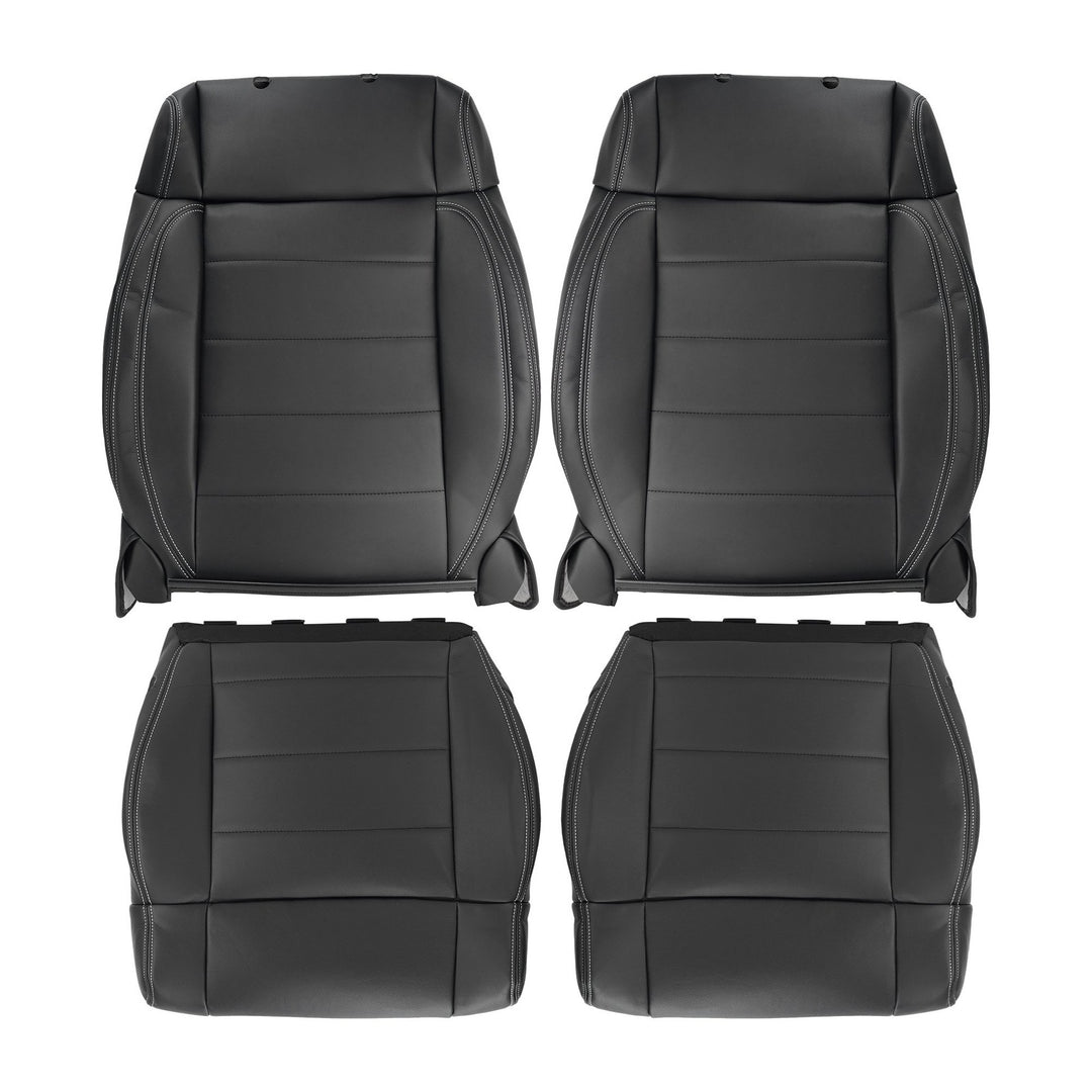 Black Leather Front Seat Cover Set Top and Bottom for 2008-2012 Jeep Wrangler