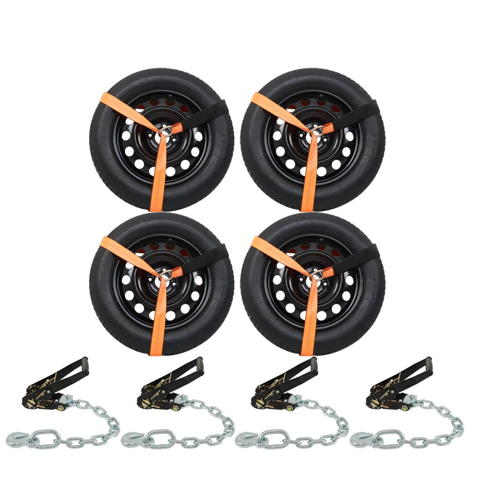 2 Inch x 96 Inch Car Tie Down Straps 4 Pack with Chain Anchors 3300 Lbs