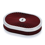 Oval Air Cleaner 12 x 2 inch with Washable Red Filter for 5-1/8 inch Carburetor Neck AIT18R