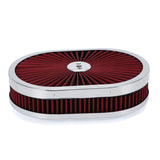Oval Air Cleaner 12 x 2 inch with Washable Red Filter for 5-1/8 inch Carburetor Neck AIT18R